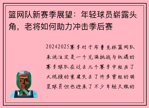 篮网队新赛季展望：年轻球员崭露头角，老将如何助力冲击季后赛